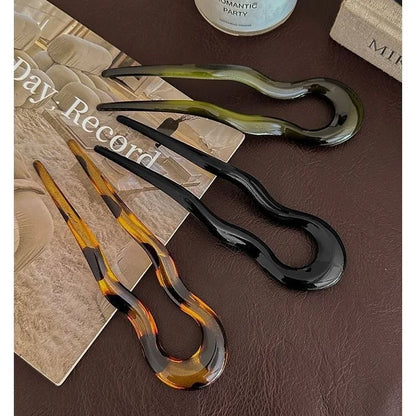 U-Shaped Hair Fork Fashion Tortoiseshell Acetate Hairpin Women Geometric Headwear Hair Sticks Girls New Hair Clips Accessories