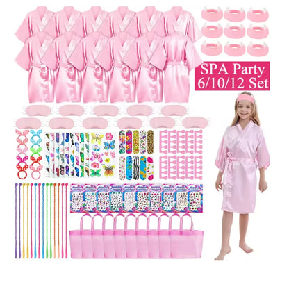 6/10/12 Set Spa Birthday Party Robes Gowns for Girls Kimono Satin Robe Hot Pink Spa Party Favors for Kids Child Birthday Spa Kit