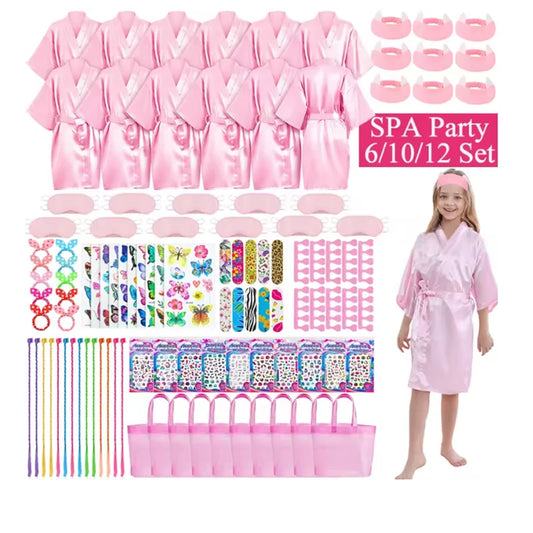 6/10/12 Set Spa Birthday Party Robes Gowns for Girls Kimono Satin Robe Hot Pink Spa Party Favors for Kids Child Birthday Spa Kit
