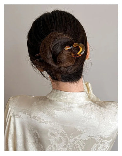 U-Shaped Hair Fork Fashion Tortoiseshell Acetate Hairpin Women Geometric Headwear Hair Sticks Girls New Hair Clips Accessories