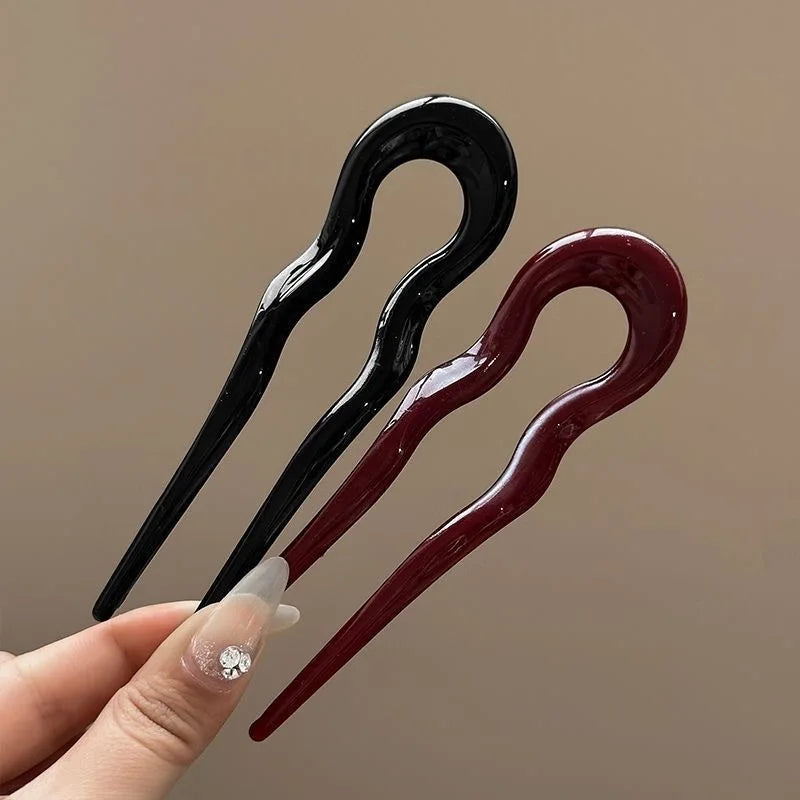 U-Shaped Hair Fork Fashion Tortoiseshell Acetate Hairpin Women Geometric Headwear Hair Sticks Girls New Hair Clips Accessories