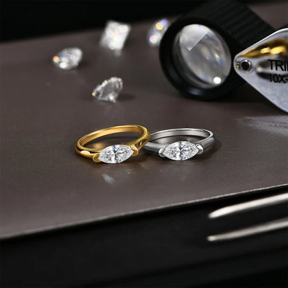 ATTAGEMS Hot Marquise Cut 1CT Moissanite Rings for Women Men S925 Silver 18K Gold Plated Classic Elegant Wedding Engagement ring