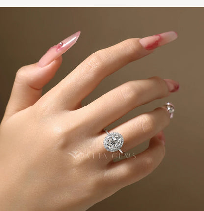 ATTAGEMS Oval Cut 2.0CT Moissanite Halo Engagement Ring for Women D VVS1 925 Silver 18K Gold Plated Luxury Band Wedding Jewelry