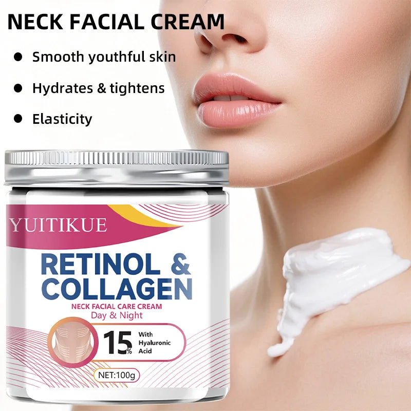 YUITIKUE Retinol and Collagen Neck Cream for Day and Night Use, 15% Hyaluronic Acid, Moisturizing and Firming