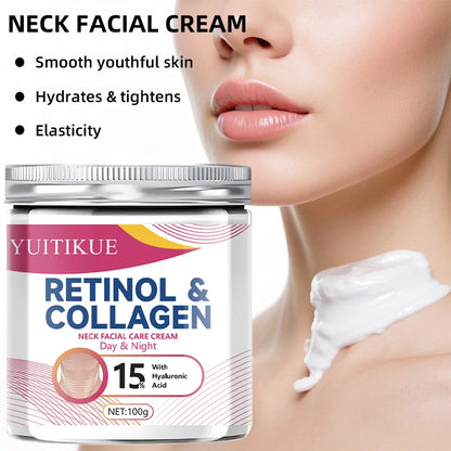 YUITIKUE Retinol and Collagen Neck Cream for Day and Night Use, 15% Hyaluronic Acid, Moisturizing and Firming
