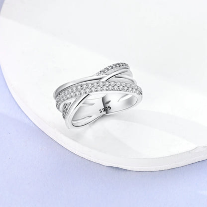 Original 925 Silver Sparkling Zircon Ring Stackable Classic Shine Stone Round Rings For Women Wedding Anniversary Jewelry Gift