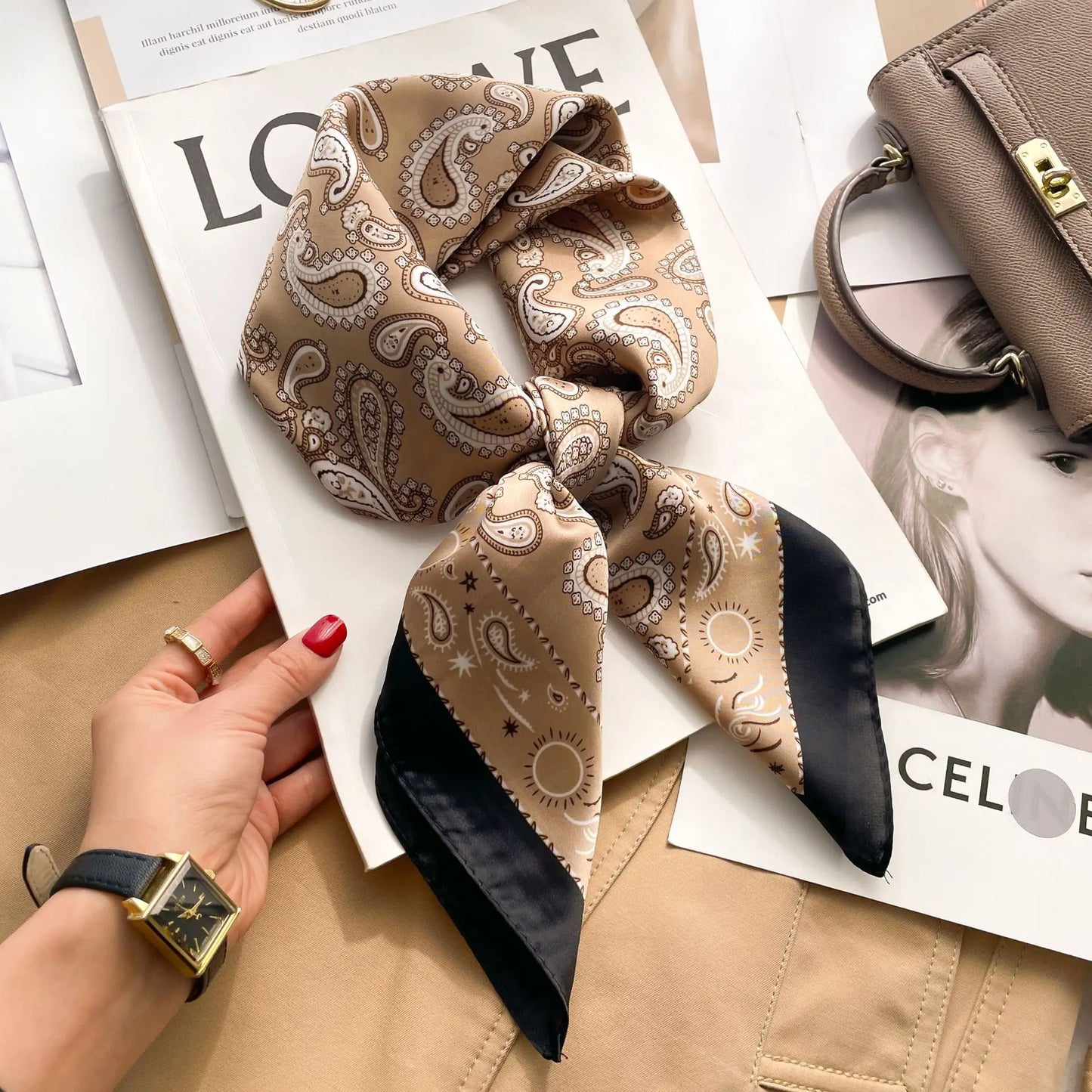 Luxury Silk Scarf Neckerchief Women's Silk Square Scarf Purse Scarf for Women Designer Silk Headscarf SJ01