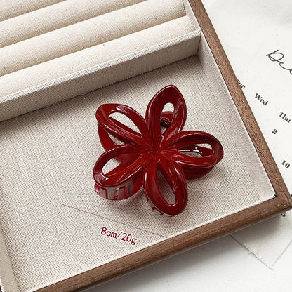 New Irregular Red Flower Hair Clip for Women Simple Temperament Back of The Head Hair Claws Barrettes Girl Hair Accessories