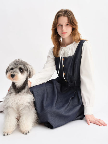 DUSHU Nordic Style Fashion Denim Suit Women Autumn 2025 New Long and Short Vest Skirt Vintage Clothing Ins Dresses 25DS83108