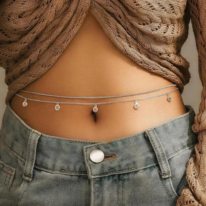 New Double-layer Rhinestone Tassel Waist Chain Women's Beach Fashion Crystal Body Chain Waist Accessory 2025 Bikini Accessories