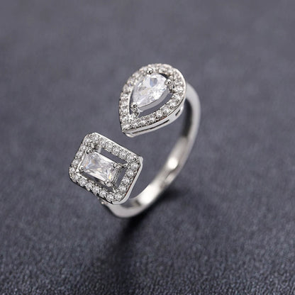 Huitan Geometric Shaped Cuff Opening Rings for Women Silver Color/Gold Color Noble Cubic Zirconia Ring Accessory Fashion Jewelry